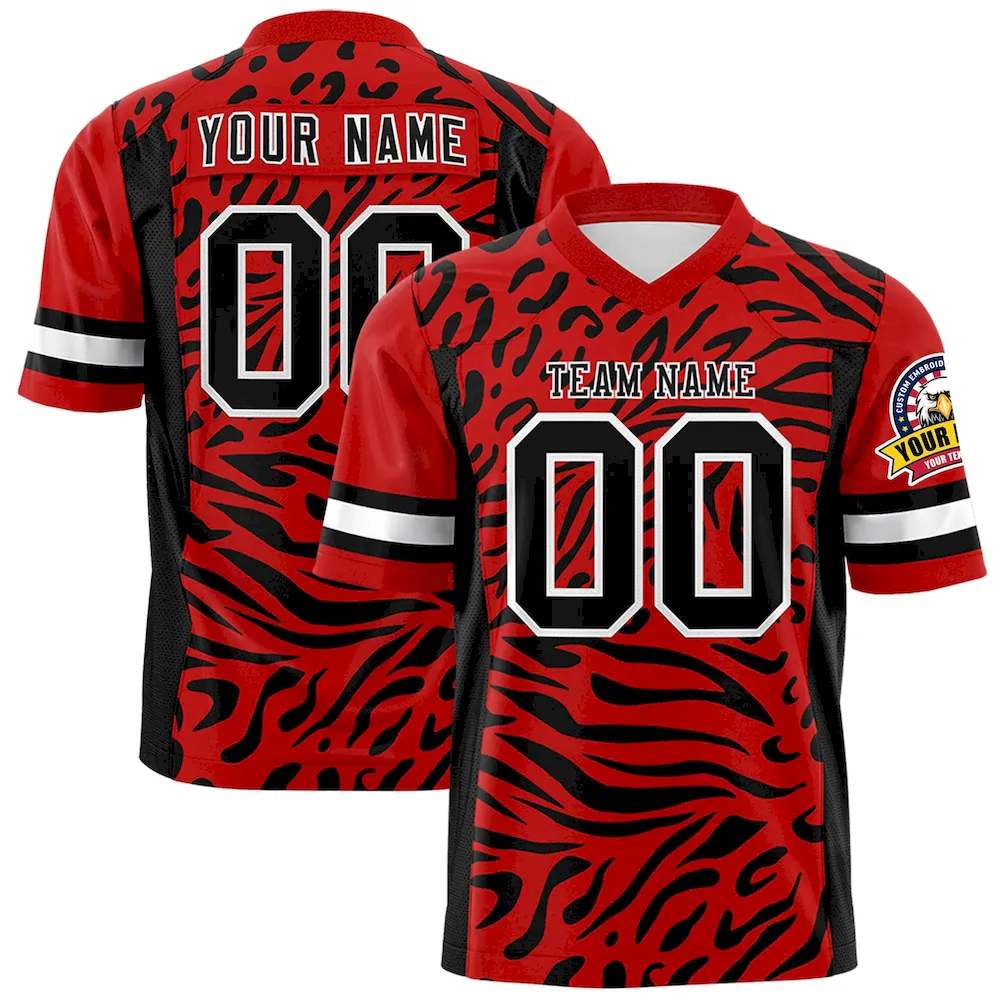Custom Red Black-White Personalized Zebra Stripes Pattern Authentic Football Jersey