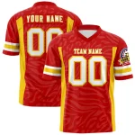 Custom Red White-Gold Personalized Zebra Stripes Pattern Authentic Football Jersey