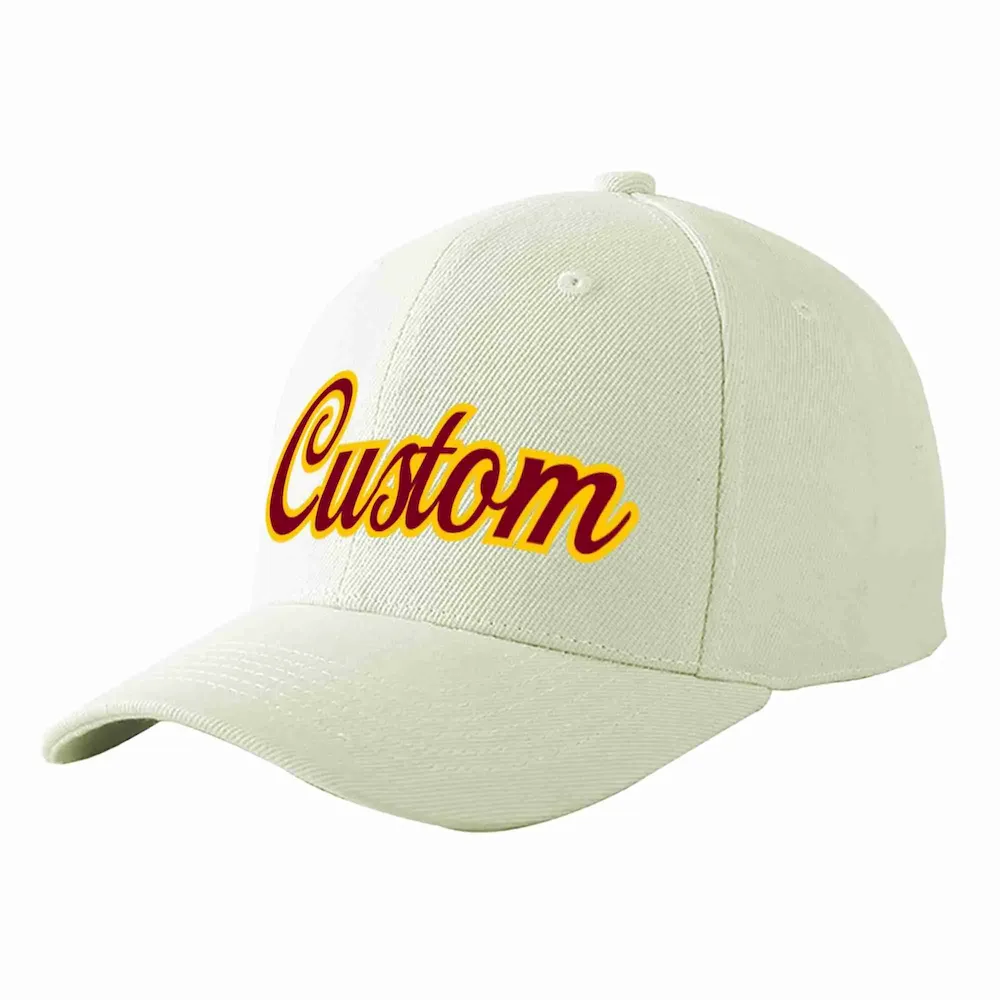Custom Cream Crimson-Gold Curved Eaves Sport Baseball Cap Design for Men/Women/Youth