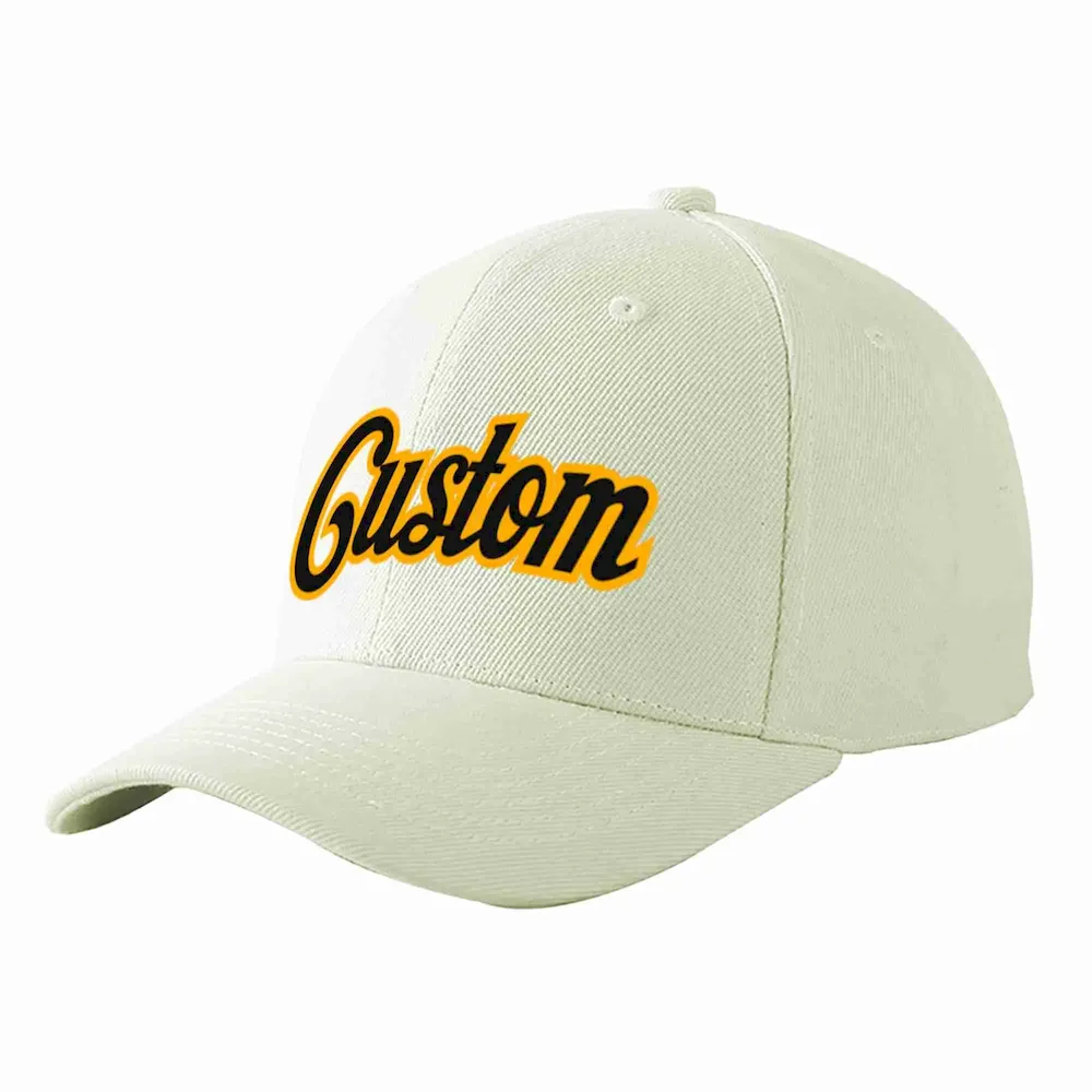 Custom Cream Black-Yellow Curved Eaves Sport Baseball Cap Design for Men/Women/Youth