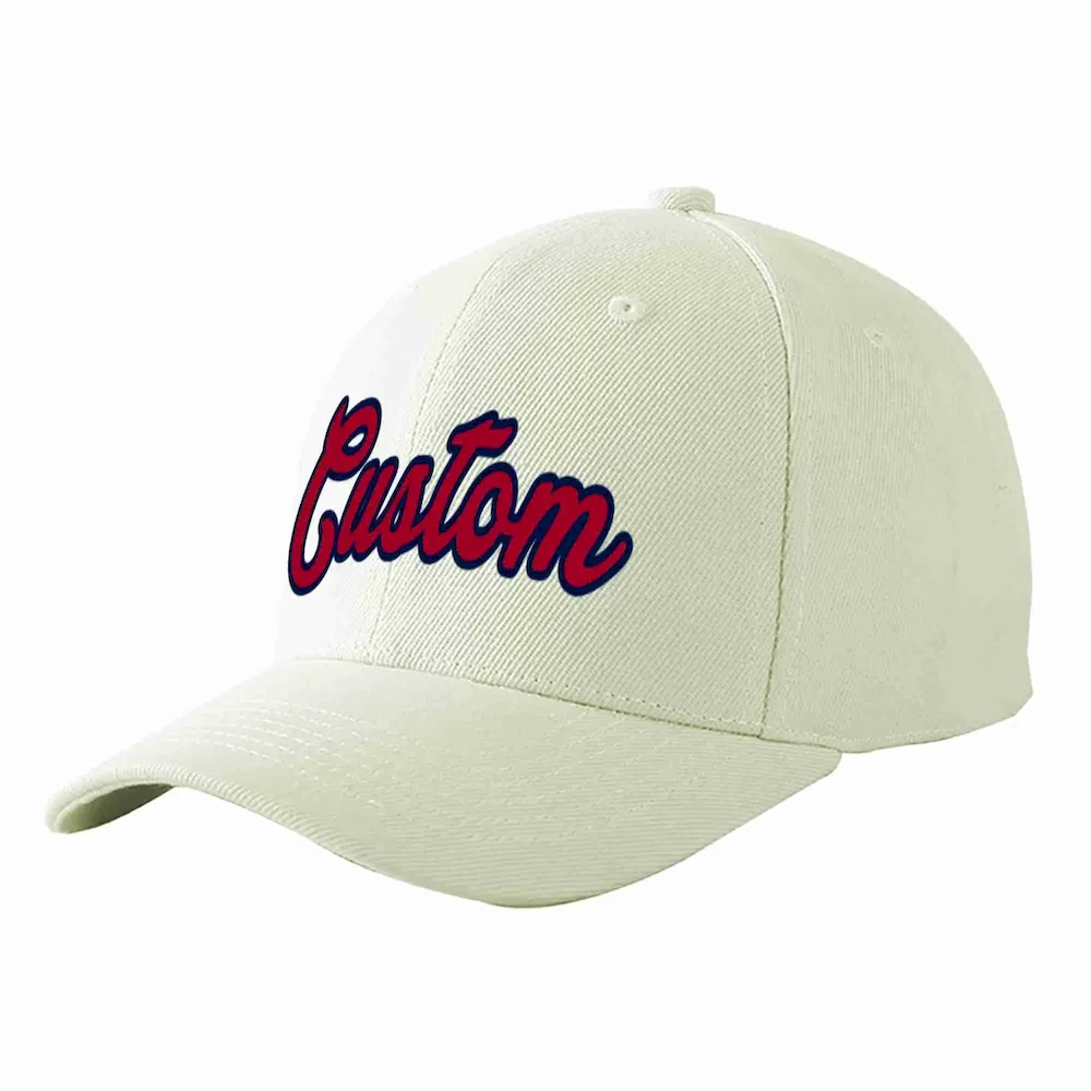 Custom Cream Red-Navy Curved Eaves Sport Baseball Cap Design for Men/Women/Youth