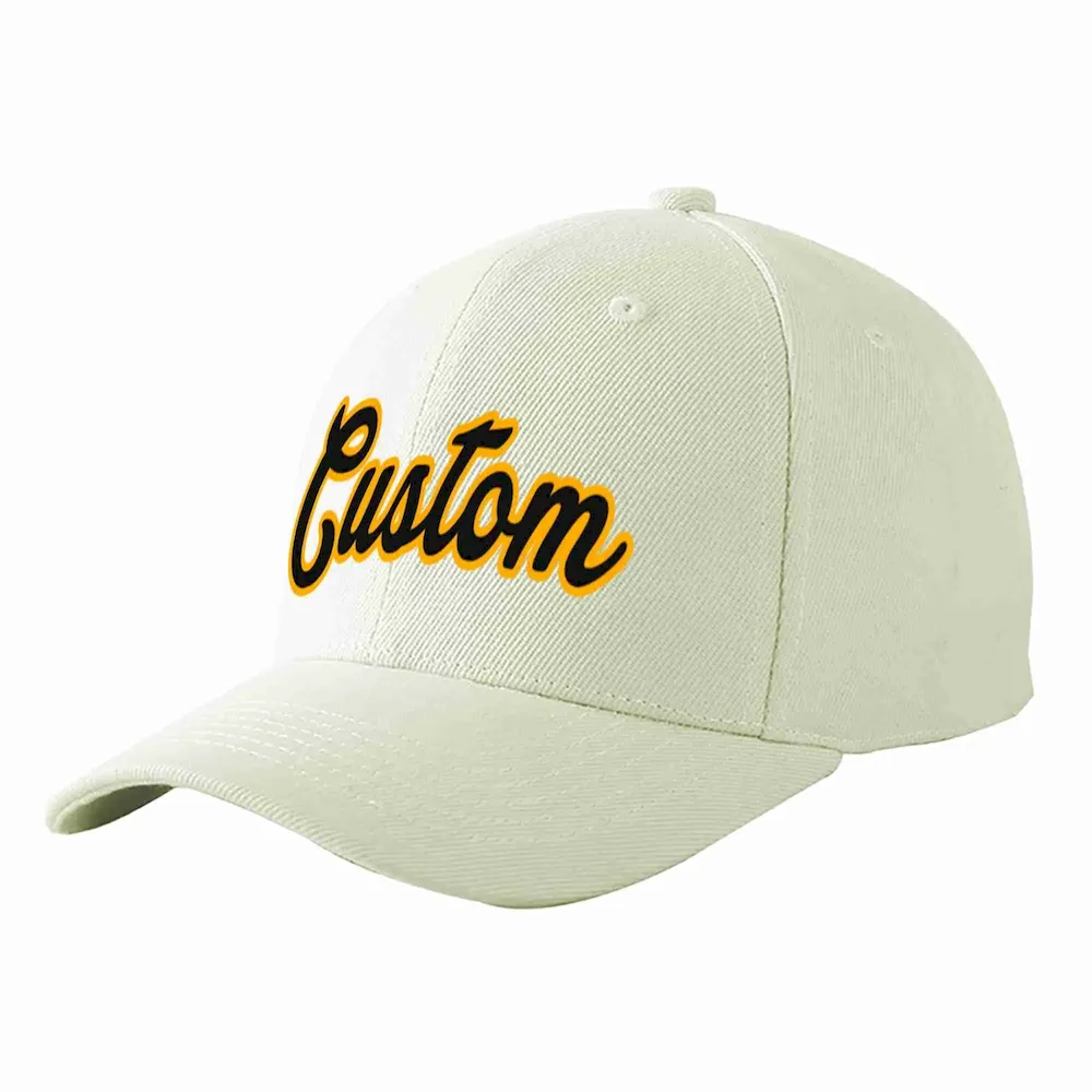 Custom Cream Black-Yellow Curved Eaves Sport Baseball Cap Design for Men/Women/Youth