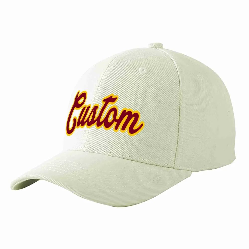 Custom Cream Crimson-Gold Curved Eaves Sport Baseball Cap Design for Men/Women/Youth
