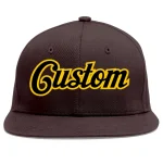 Custom Brown Black-Gold Flat Eaves Sport Baseball Cap