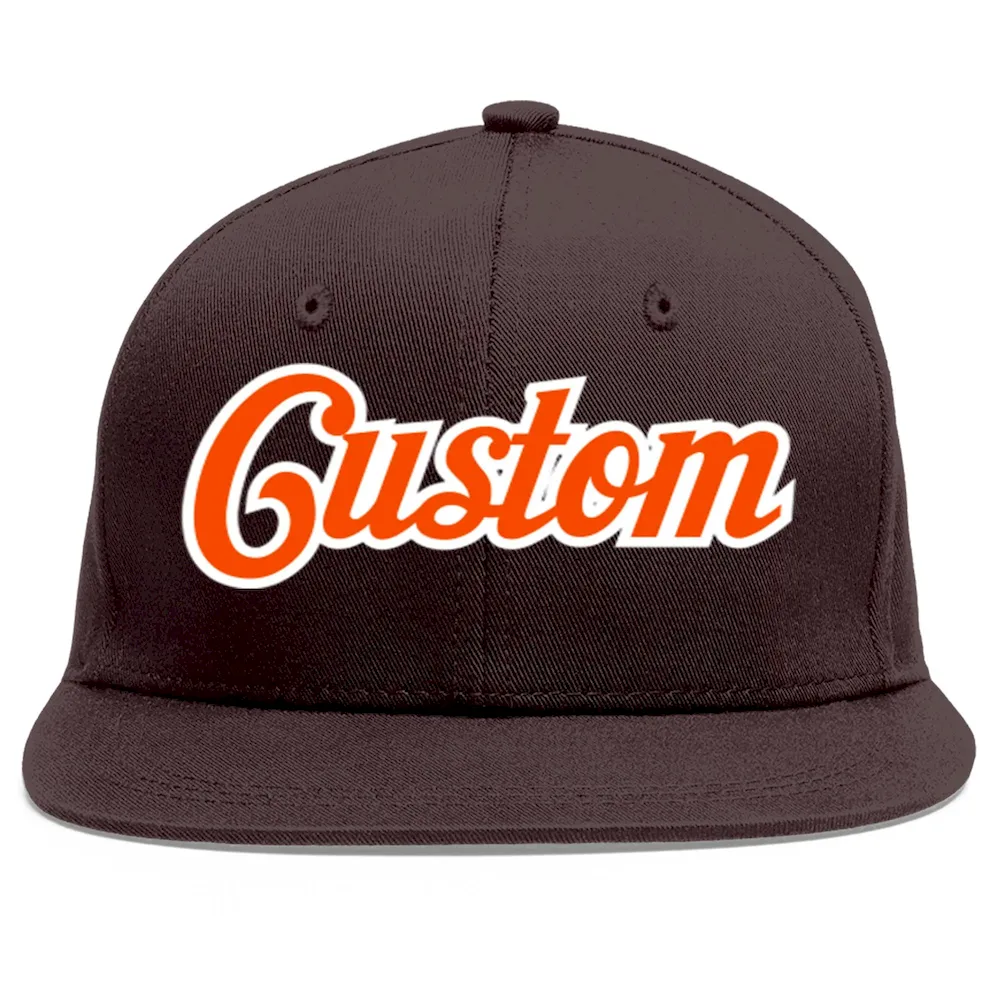 Custom Brown Orange-White Flat Eaves Sport Baseball Cap