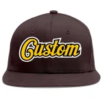 Custom Brown Gold-Black Flat Eaves Sport Baseball Cap