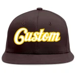 Custom Brown White-Gold Flat Eaves Sport Baseball Cap