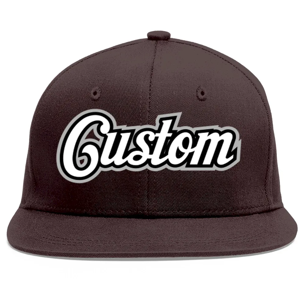 Custom Brown White-Black Flat Eaves Sport Baseball Cap
