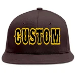 Custom Brown Black-Gold Flat Eaves Sport Baseball Cap