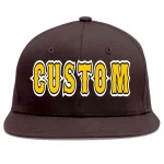 Custom Brown Gold-Black Flat Eaves Sport Baseball Cap