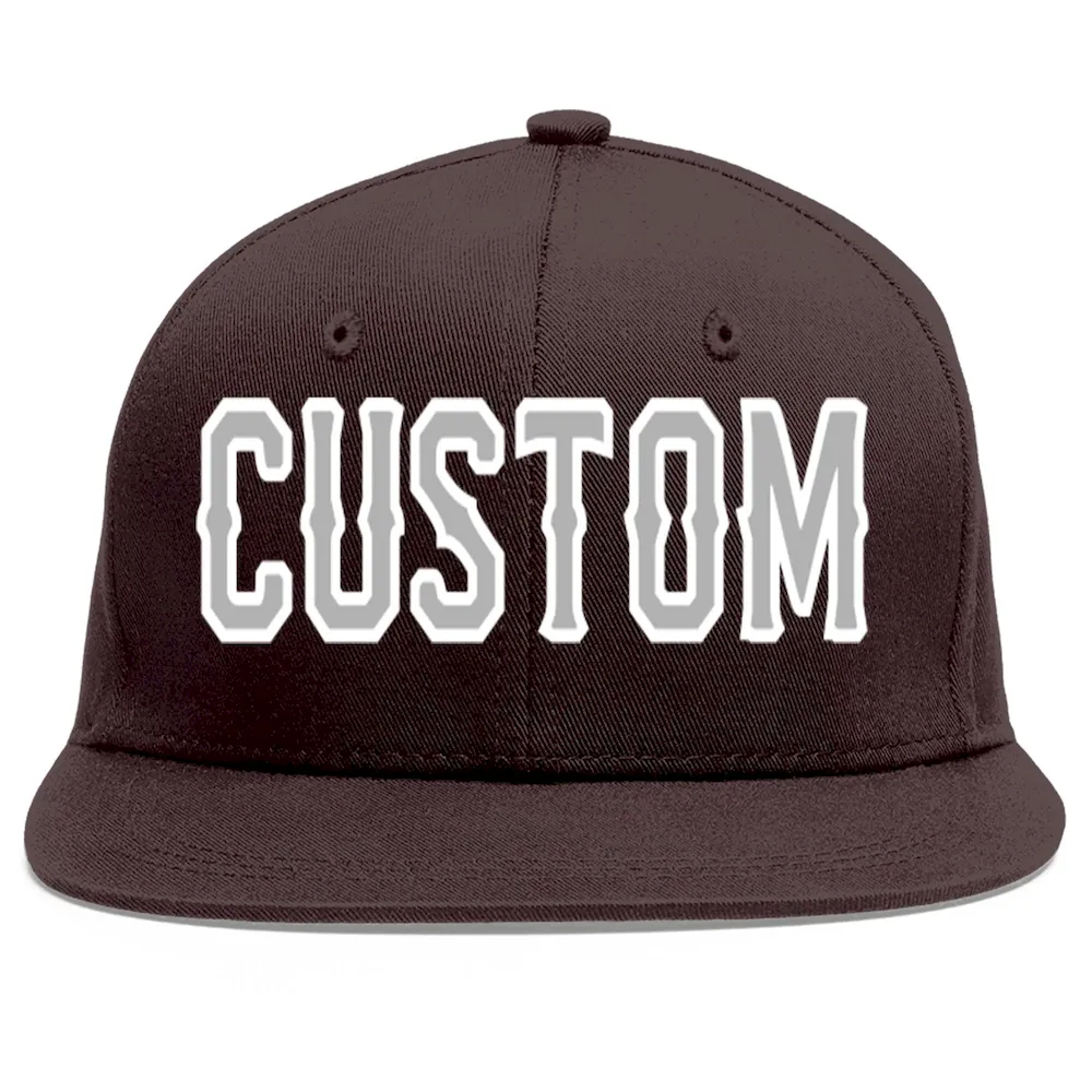 Custom Brown Gray-White Flat Eaves Sport Baseball Cap