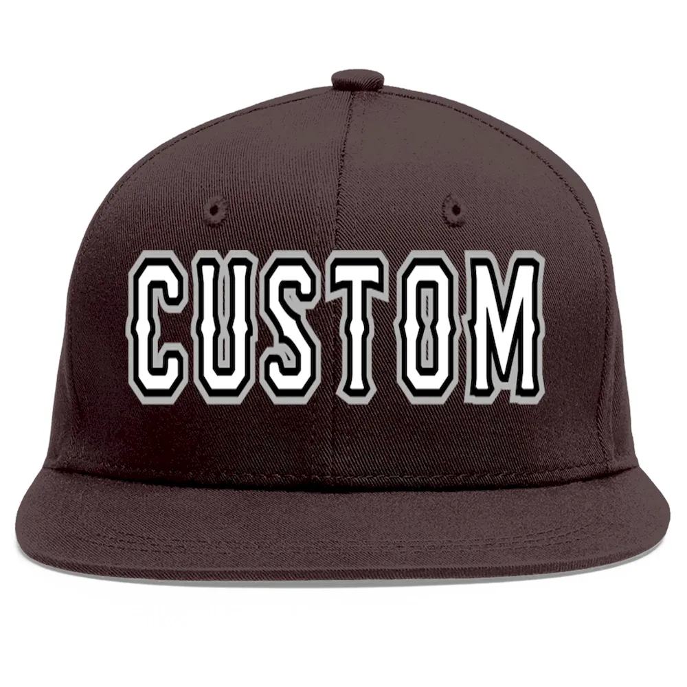 Custom Brown White-Black Flat Eaves Sport Baseball Cap