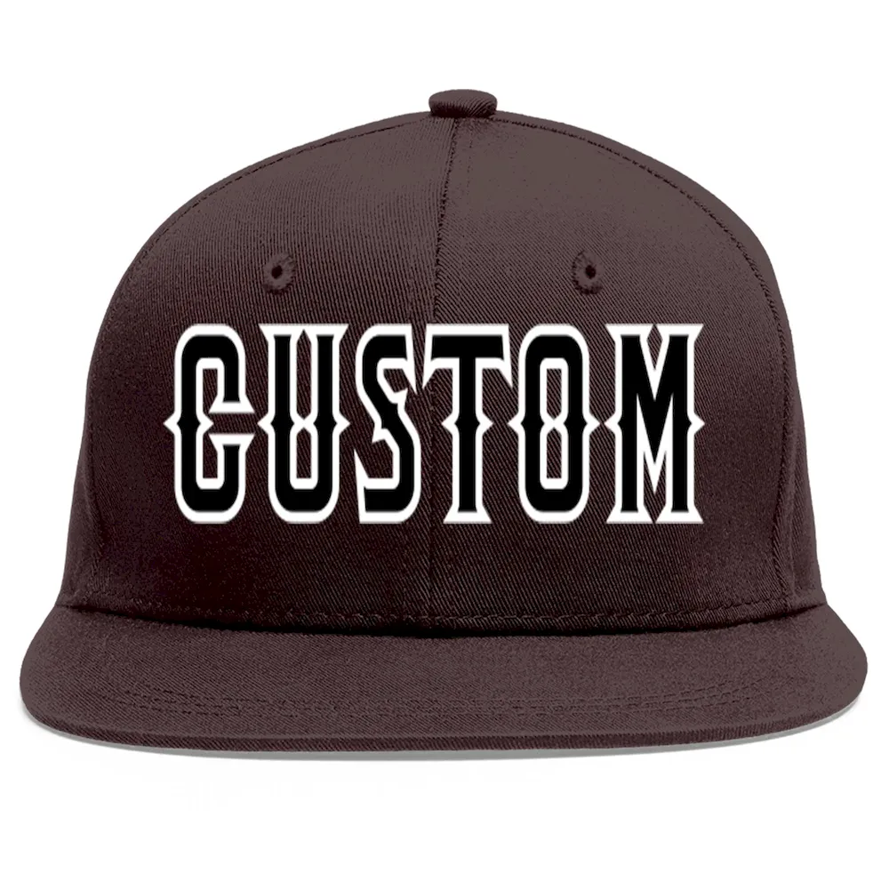 Custom Brown Black-White Flat Eaves Sport Baseball Cap