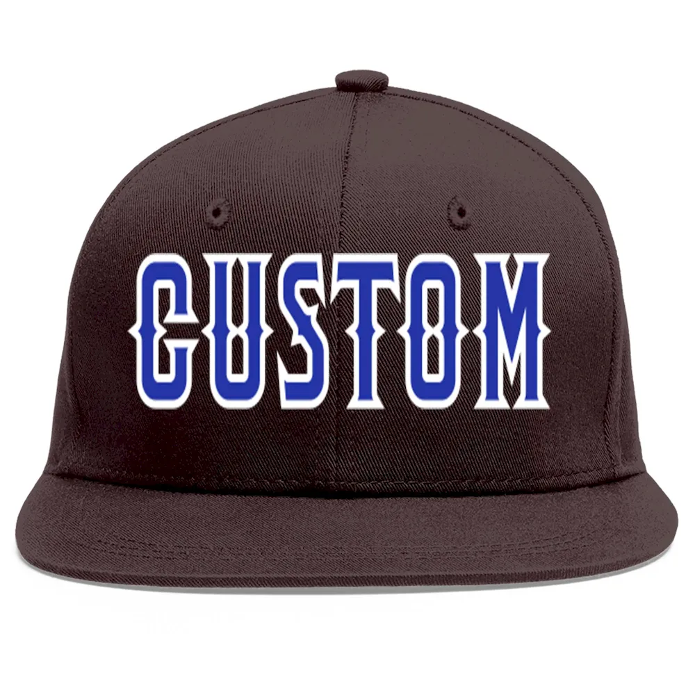 Custom Brown Royal-White Flat Eaves Sport Baseball Cap
