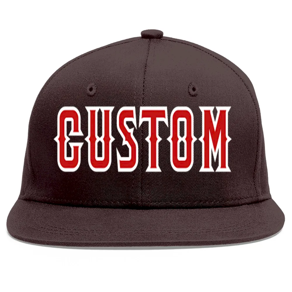 Custom Brown White-Gold Flat Eaves Sport Baseball Cap
