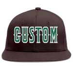 Custom Brown Kelly Green-White Flat Eaves Sport Baseball Cap