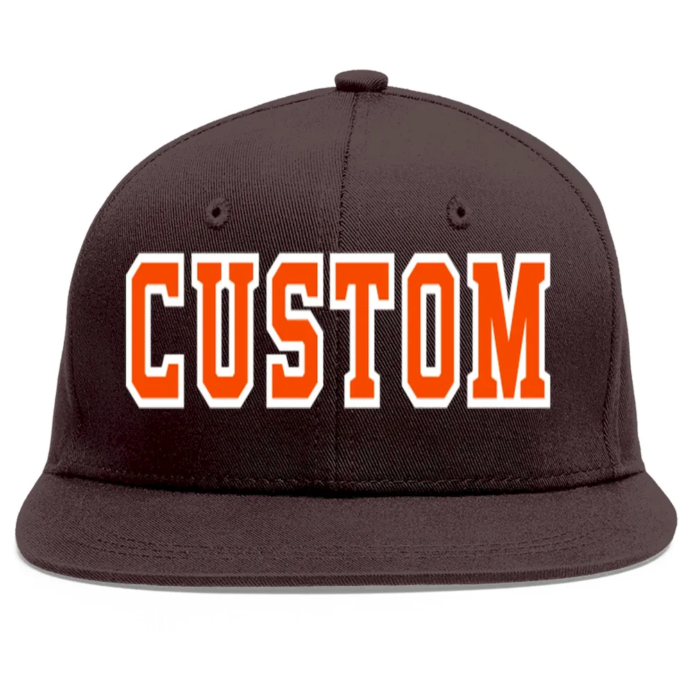 Custom Brown Orange-White Flat Eaves Sport Baseball Cap