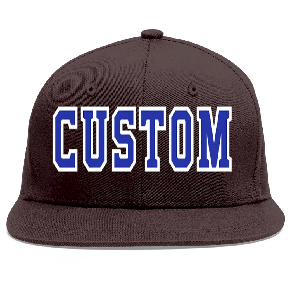 Custom Brown Royal-White Flat Eaves Sport Baseball Cap