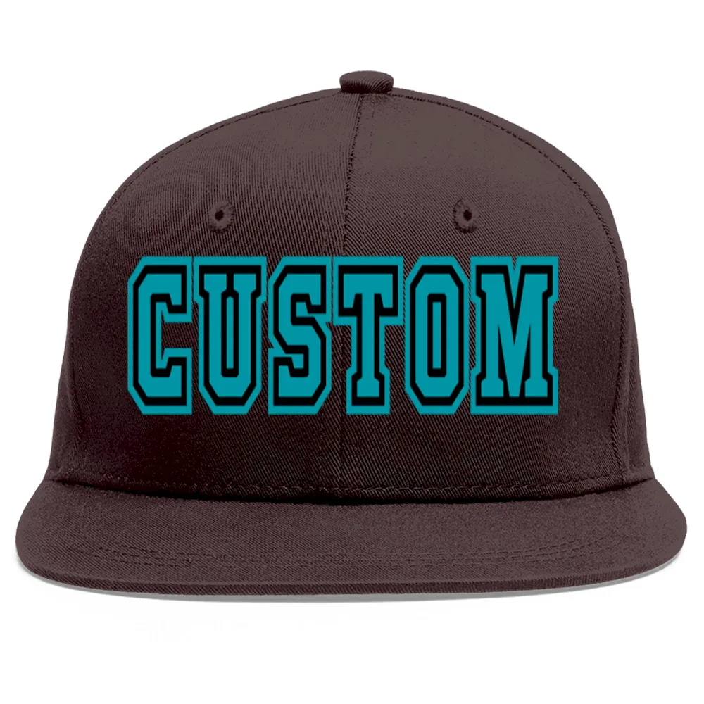 Custom Brown Aqua-Black Flat Eaves Sport Baseball Cap
