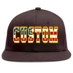 Custom Brown Vintage USA Flag-Gold Flat Eaves Sport Baseball Cap