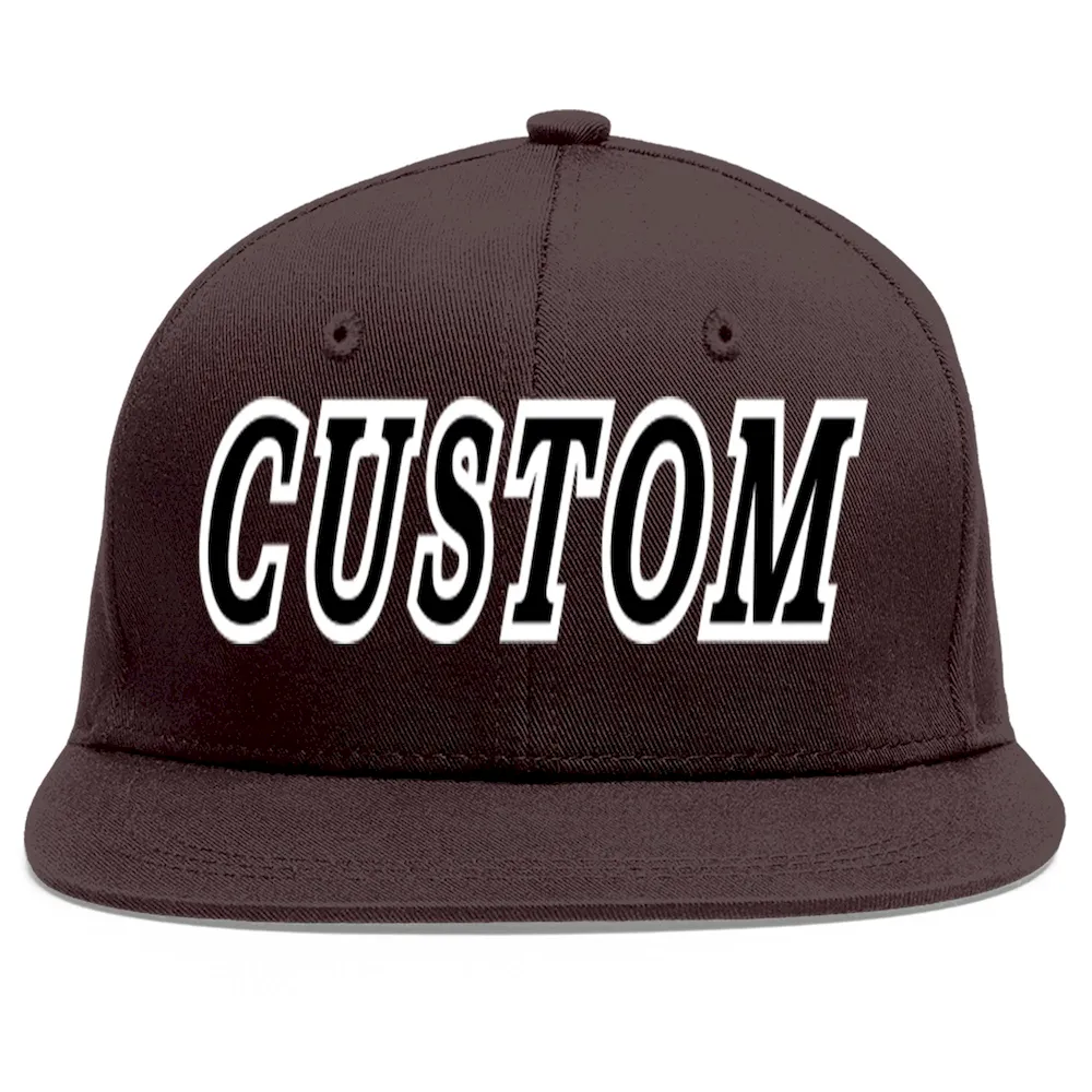 Custom Brown Black-White Flat Eaves Sport Baseball Cap