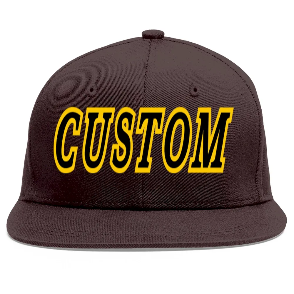 Custom Brown Black-Gold Flat Eaves Sport Baseball Cap
