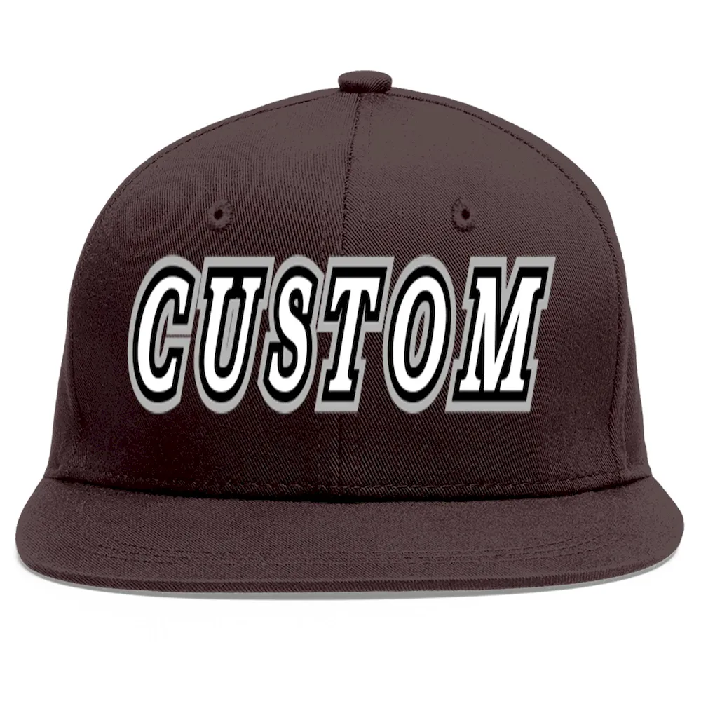 Custom Brown White-Black Flat Eaves Sport Baseball Cap