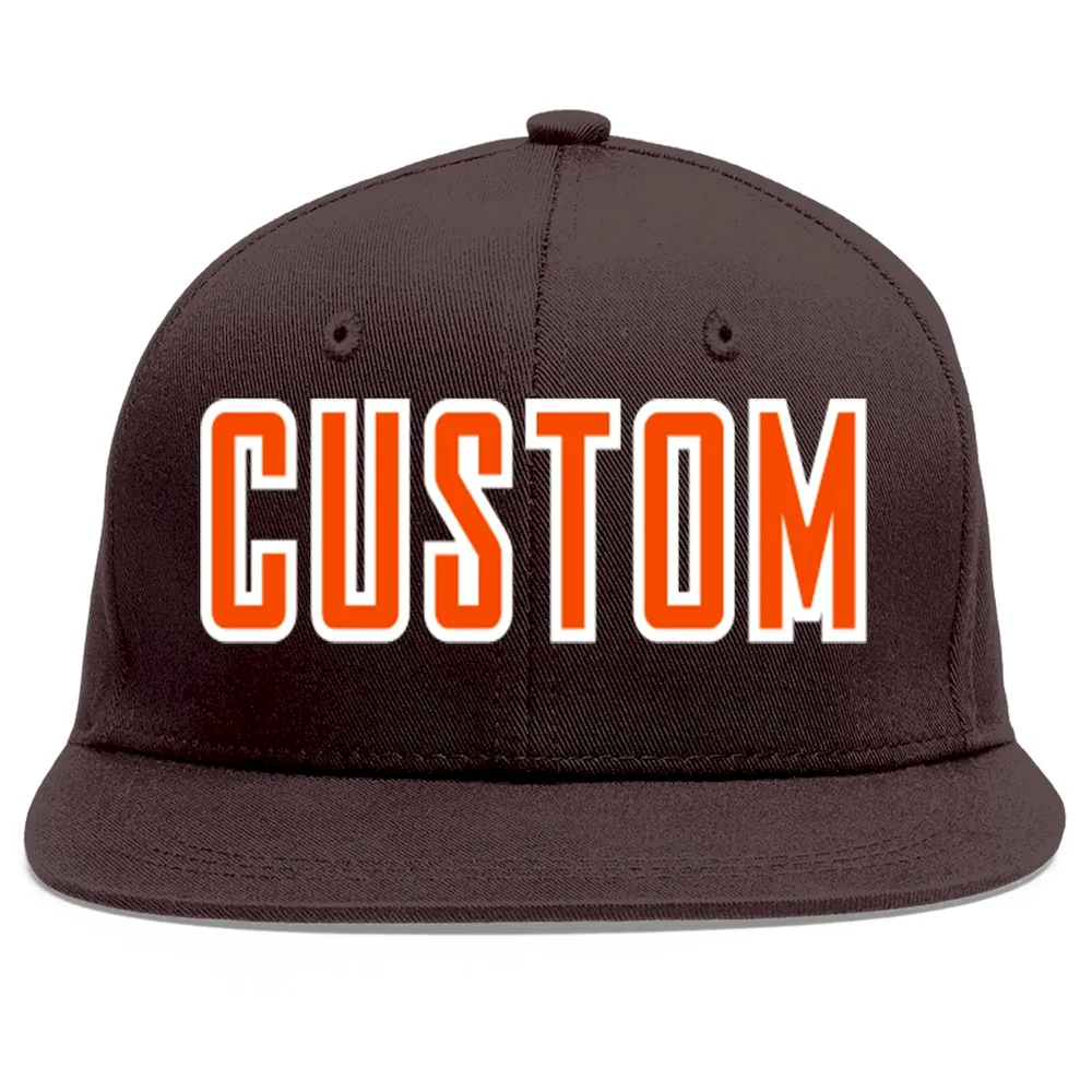 Custom Brown Orange-White Flat Eaves Sport Baseball Cap