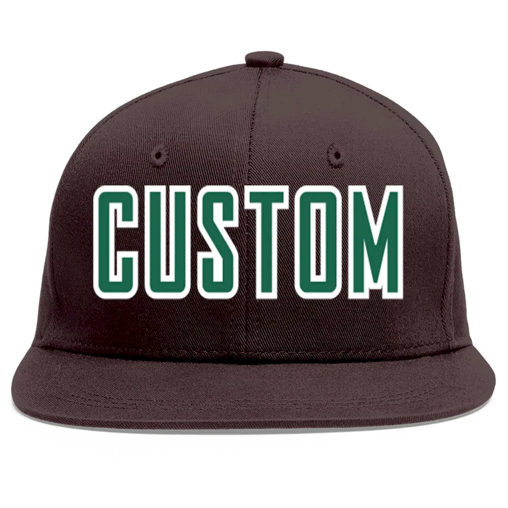 Custom Brown Kelly Green-White Flat Eaves Sport Baseball Cap