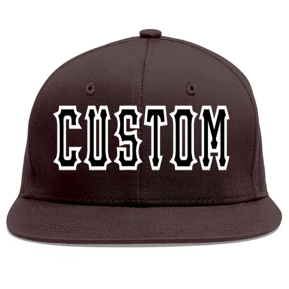 Custom Brown Black-White Flat Eaves Sport Baseball Cap