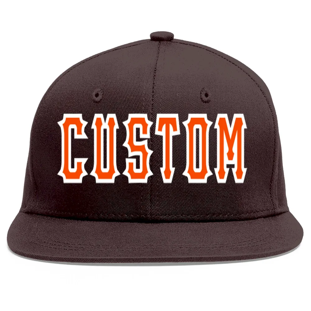 Custom Brown Orange-White Flat Eaves Sport Baseball Cap