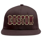 Custom Brown Crimson-Black Flat Eaves Sport Baseball Cap