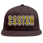 Custom Brown Gold-Black Flat Eaves Sport Baseball Cap