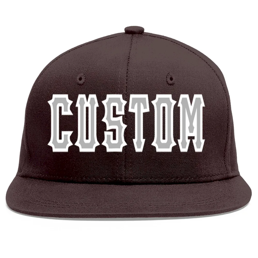 Custom Brown Gray-White Flat Eaves Sport Baseball Cap