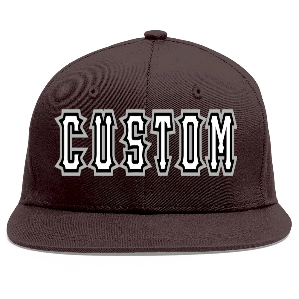Custom Brown White-Black Flat Eaves Sport Baseball Cap