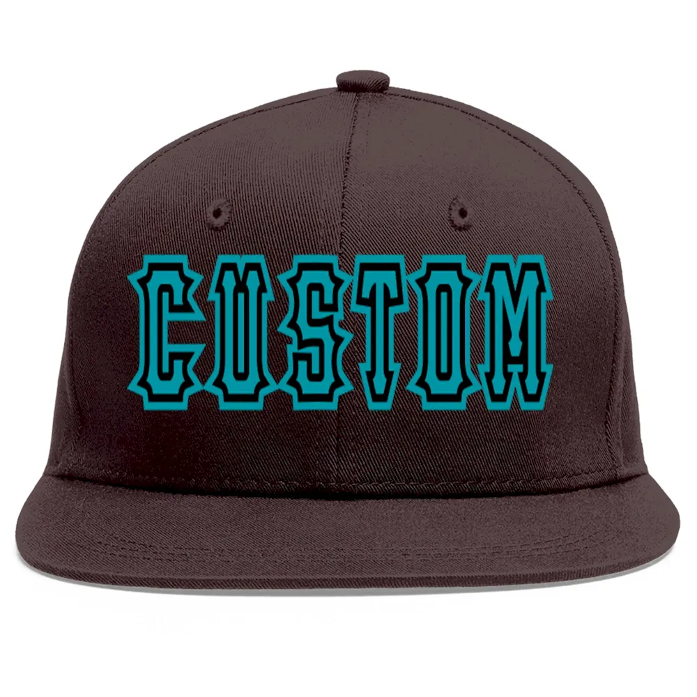 Custom Brown Aqua-Black Flat Eaves Sport Baseball Cap