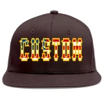 Custom Brown Vintage USA Flag-Gold Flat Eaves Sport Baseball Cap