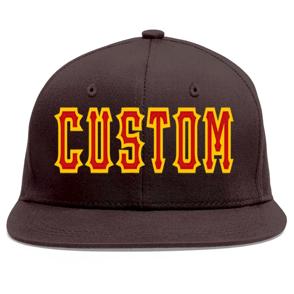 Custom Brown Red-Yellow Flat Eaves Sport Baseball Cap