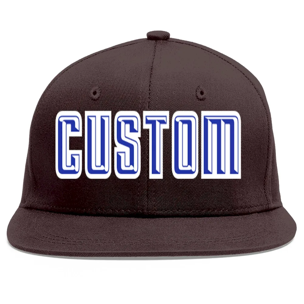 Custom Brown Royal-White Flat Eaves Sport Baseball Cap