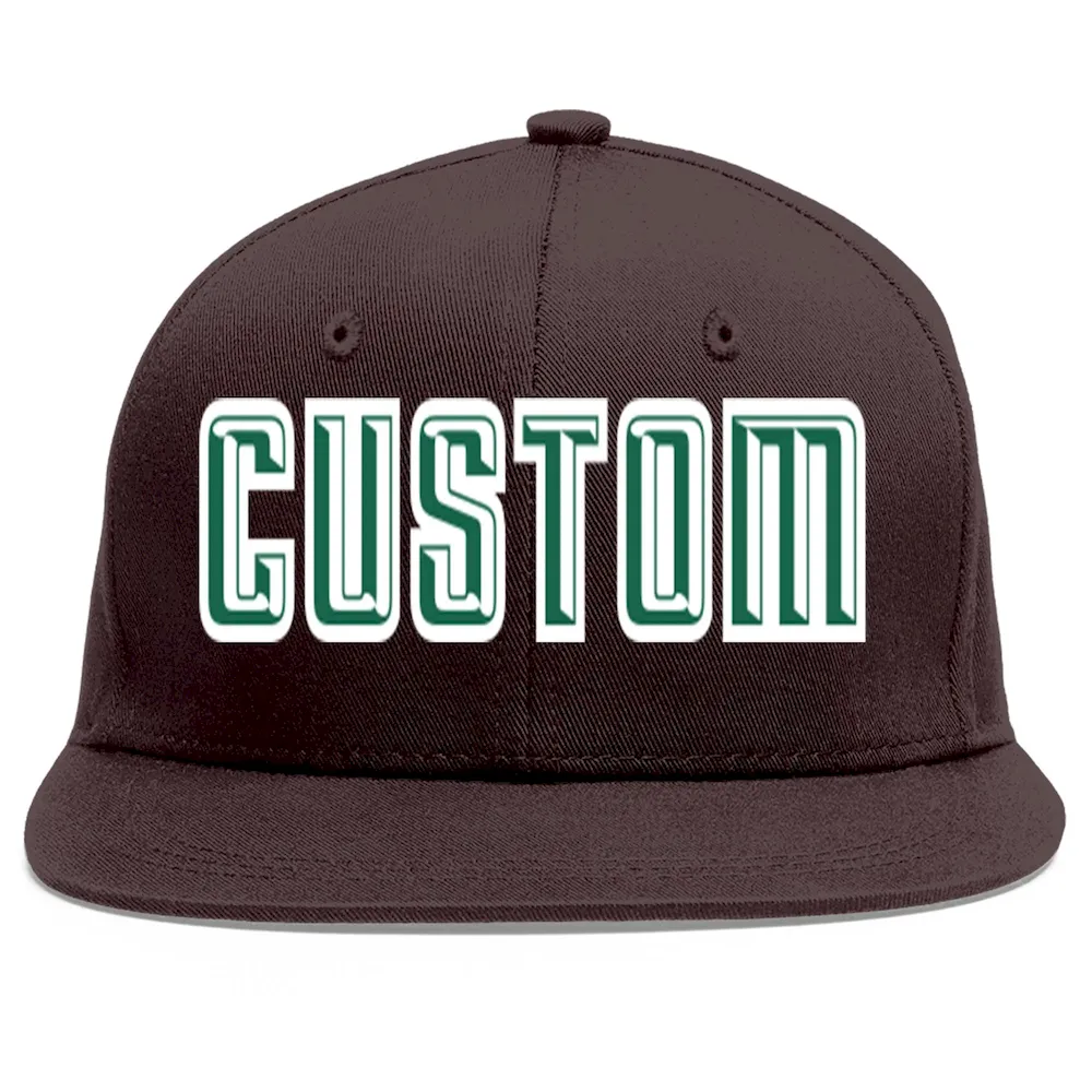 Custom Brown Kelly Green-White Flat Eaves Sport Baseball Cap