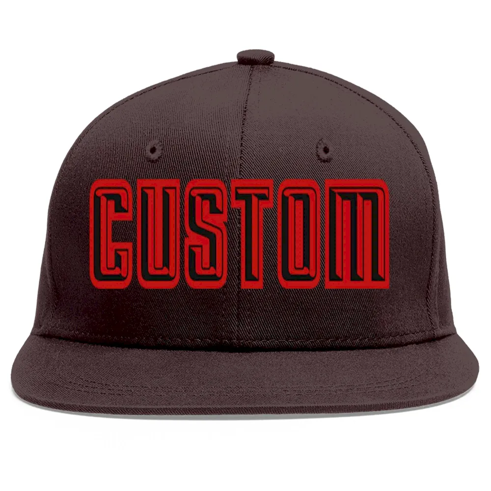 Custom Brown Black-Red Flat Eaves Sport Baseball Cap