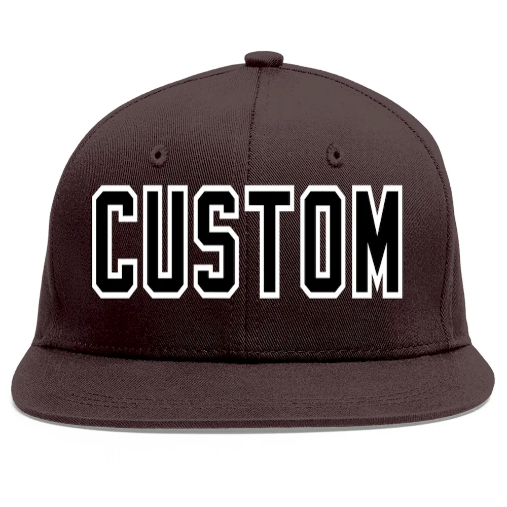 Custom Brown Black-White Flat Eaves Sport Baseball Cap