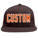 Custom Brown Orange-White Flat Eaves Sport Baseball Cap