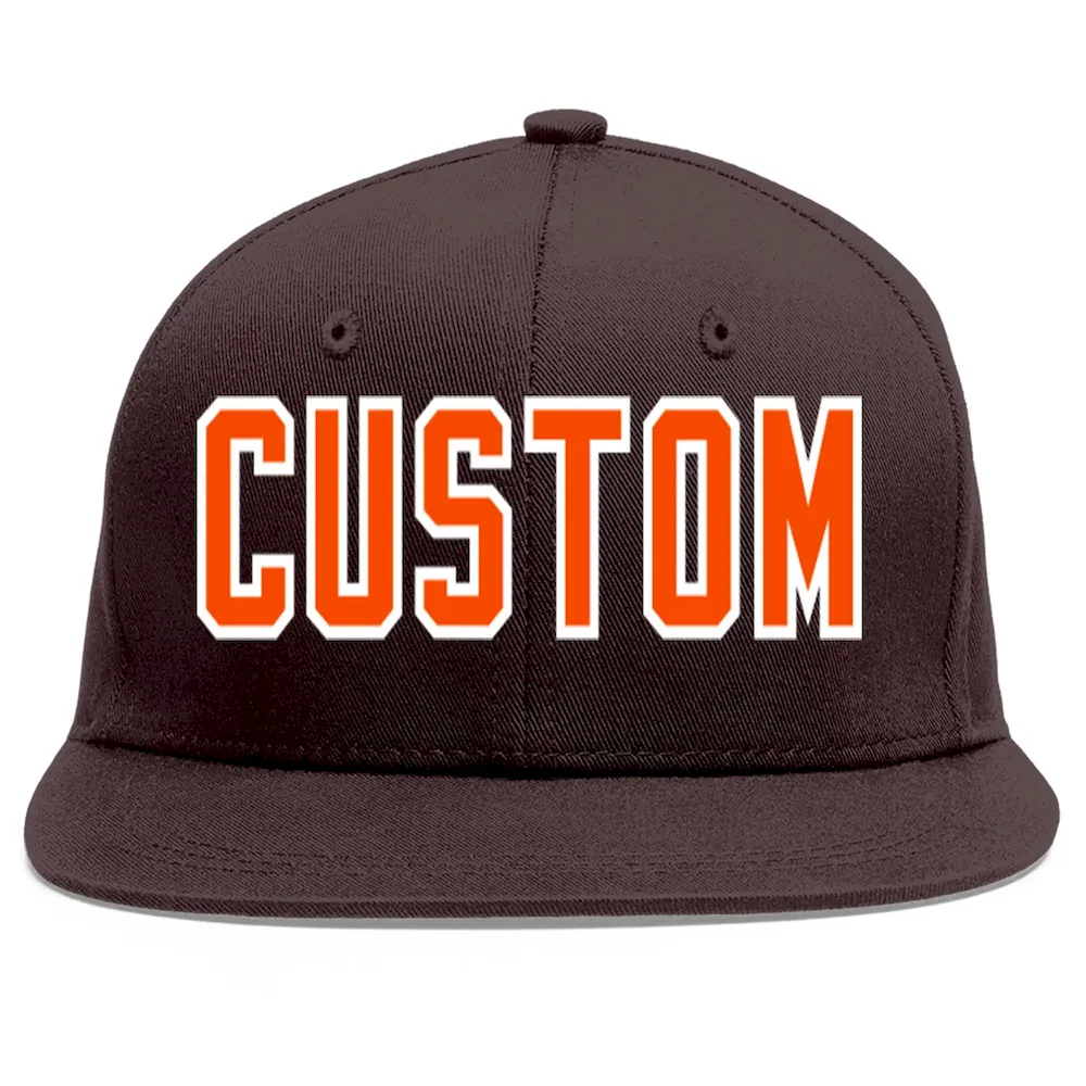 Custom Brown Orange-White Flat Eaves Sport Baseball Cap
