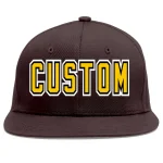 Custom Brown Gold-Black Flat Eaves Sport Baseball Cap