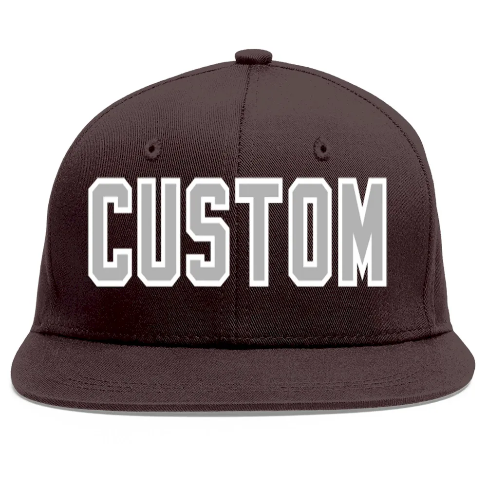 Custom Brown Gray-White Flat Eaves Sport Baseball Cap