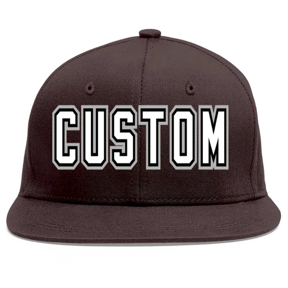 Custom Brown White-Black Flat Eaves Sport Baseball Cap