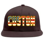 Custom Brown Vintage USA Flag-Gold Flat Eaves Sport Baseball Cap