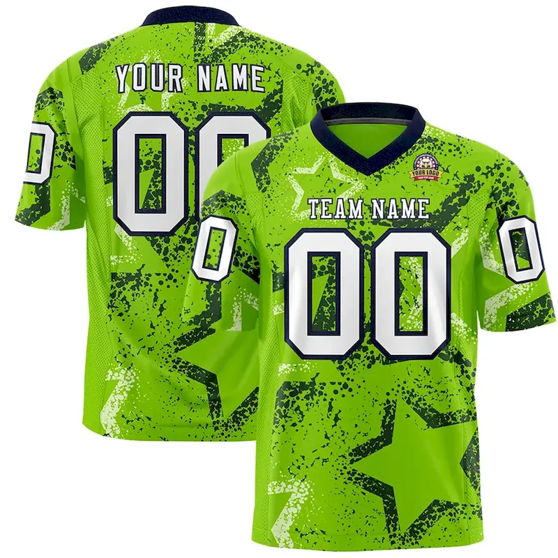 Custom Neon Green Pink-White Personalized Star Graffiti Pattern Authentic Football Jersey