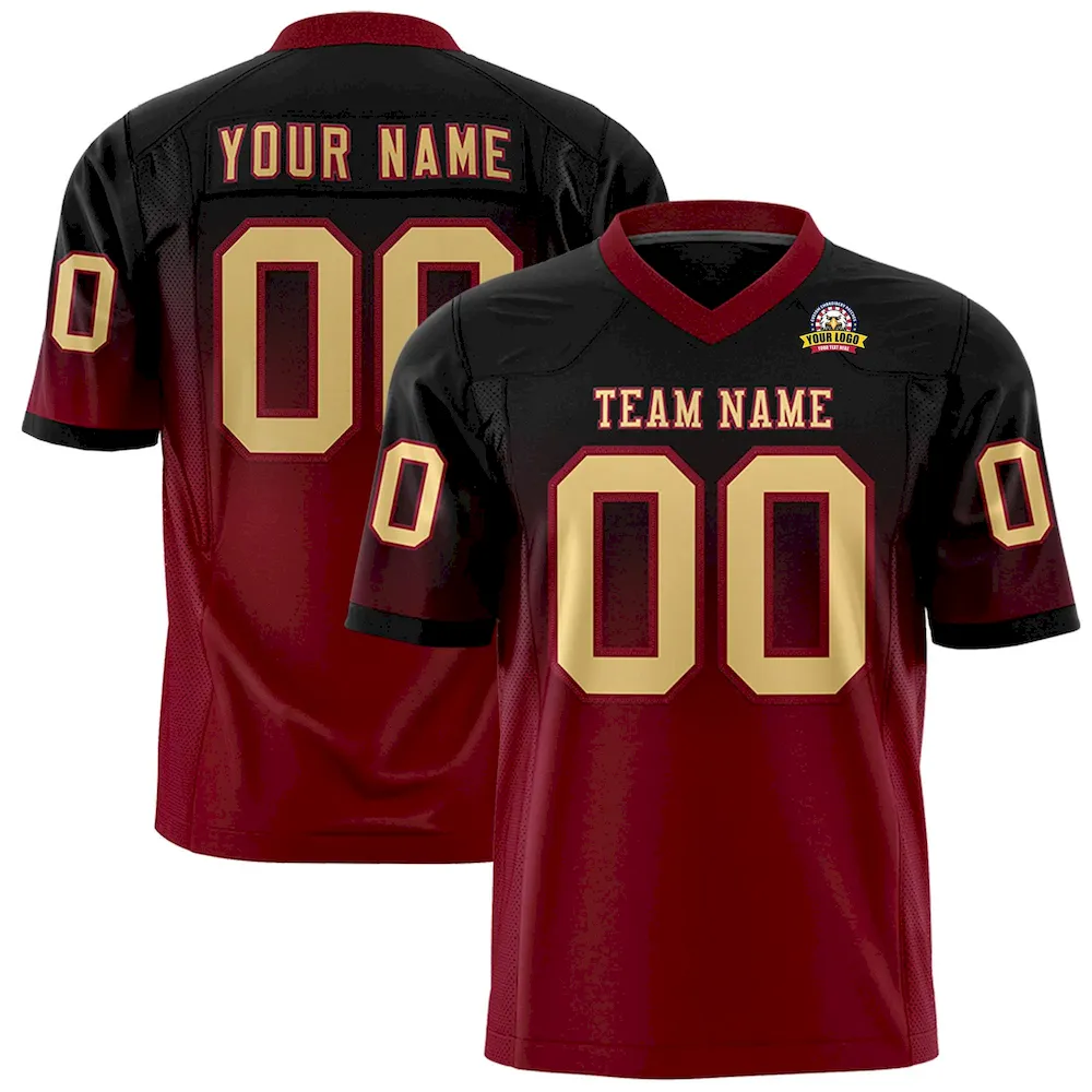 Custom Black Crimson Gradient Fashion Personalized Authentic Football Jersey